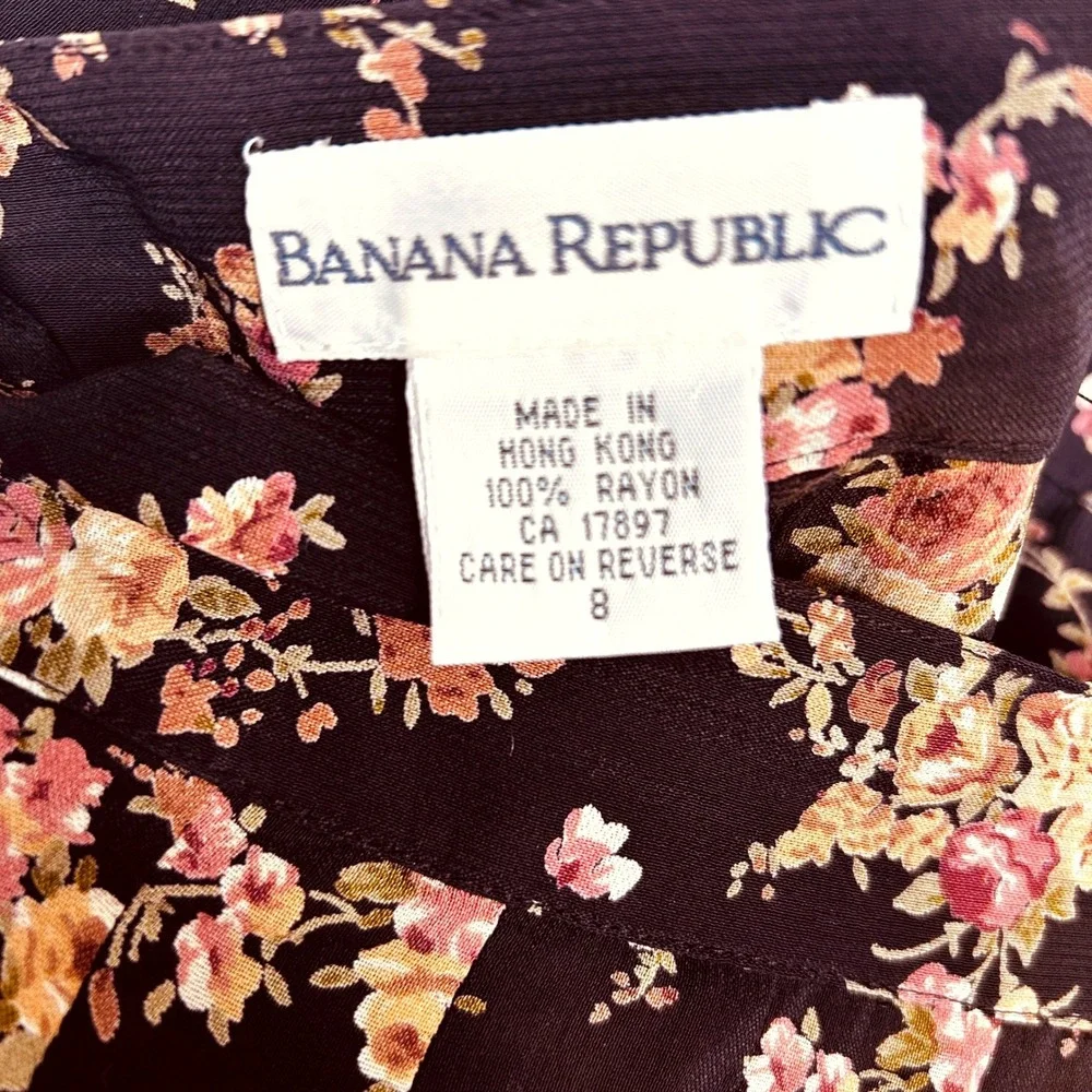 Banana Republic Vintage 90s Floral Pleated Rayon Skirt Brown Pink Womens‎ 8